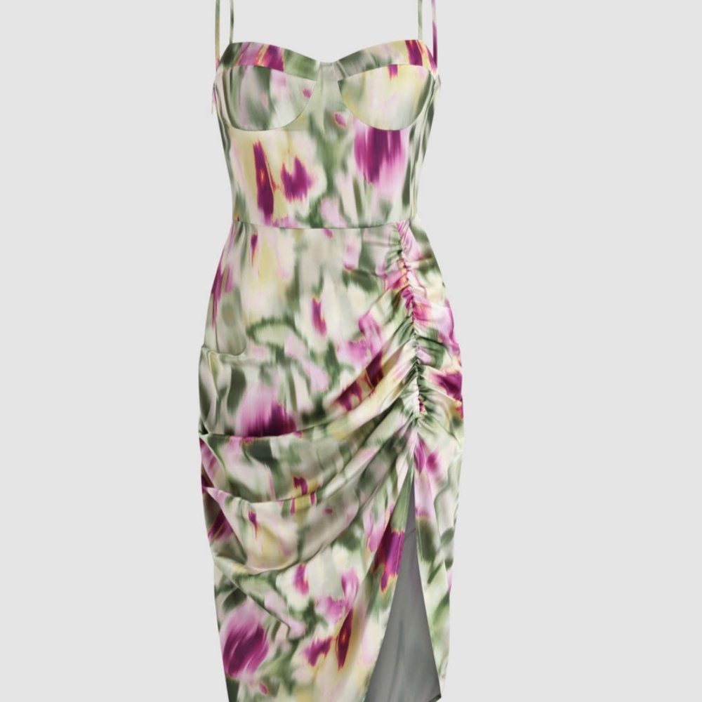 CIDER - Illusion Ruched Midi Dress NWT